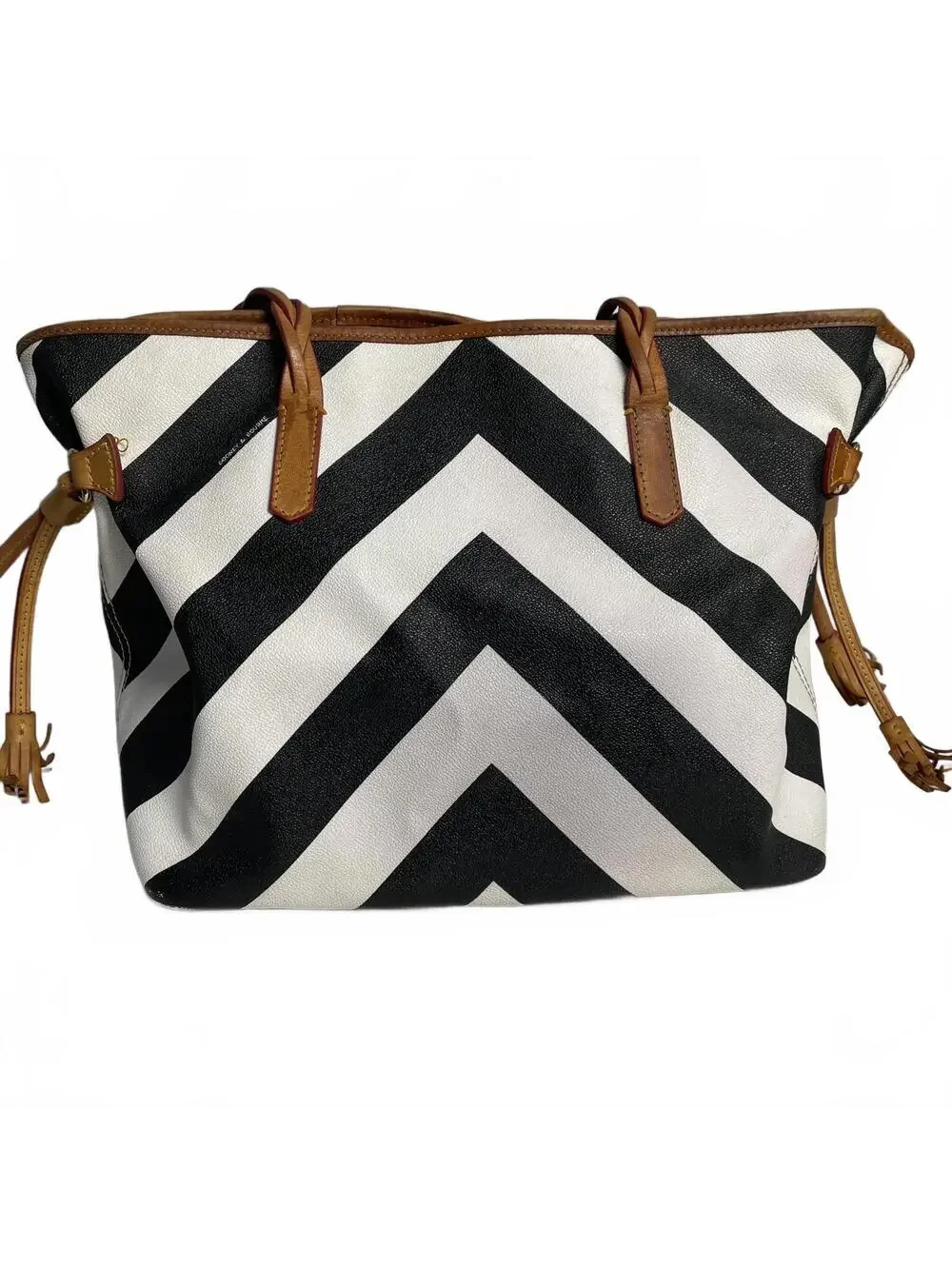 Dooney & Bourke Large Black & White Chevron Braided Handle Tote
